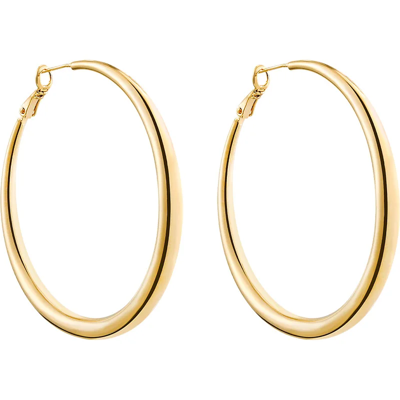 

Classic Gold Color Hoop Earrings For Women 925 Silver Needle Hoops Designer Contoured Hoop Earring with Graduated Curvature 60MM
