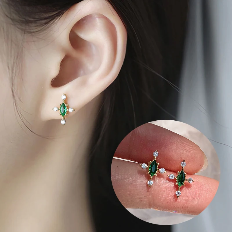 Vintage Green Zircon Cross Stud Earrings For Women Korean Four-Pointed Star Personality Earrings Jewellery 
Vintage Green Zircon Cross Stud Earrings For Women Korean Four-Pointed Star Personality Earrings Jewellery
