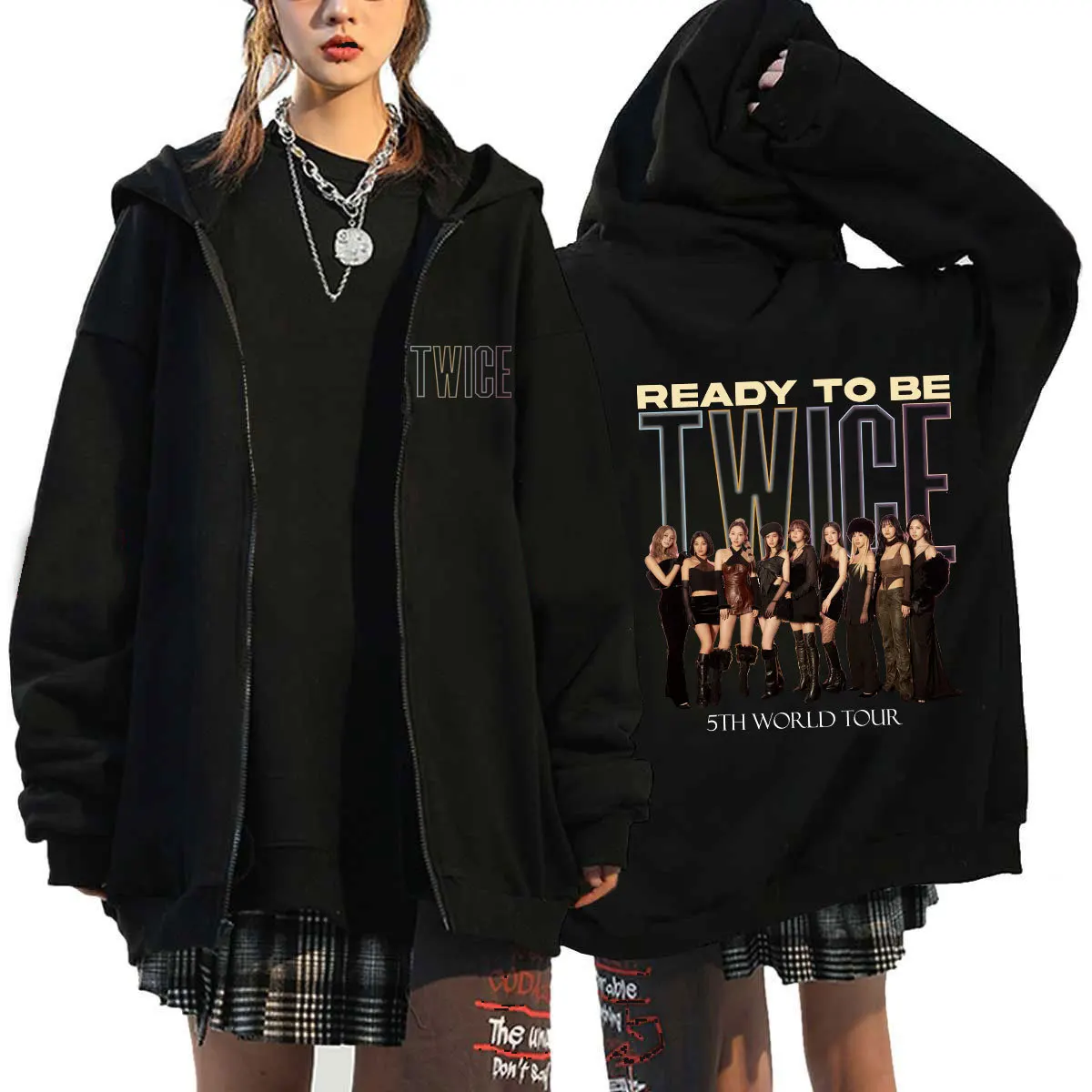 

Kpop Twice World Tour READY TO BE Hoodie Zip Up Women Men Sweatshirt Hoodie Hiphop Clothing Autumn Tracksuit Zipper Jackets Coat