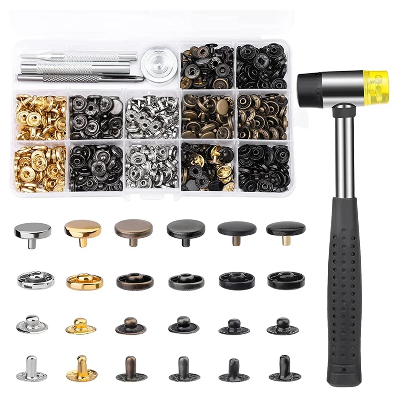 120 Sets Leather Snap Fasteners Kit, Snap Buttons With Rubber Hammer, For Clothes, Jackets, Jeans Wears, Bags
120 Sets Leather Snap Fasteners Kit, Snap Buttons With Rubber Hammer, For Clothes, Jackets, Jeans Wears, Bags
