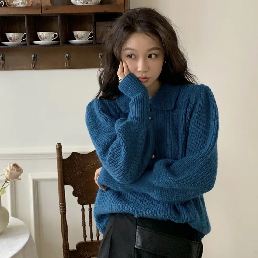 2023 Women Knitted Sweater Fashion Button Pullovers Ladies Spring Autumn Loose Solid Color Sweater Korean College Style X01 
2023 Women Knitted Sweater Fashion Button Pullovers Ladies Spring Autumn Loose Solid Color Sweater Korean College Style X01