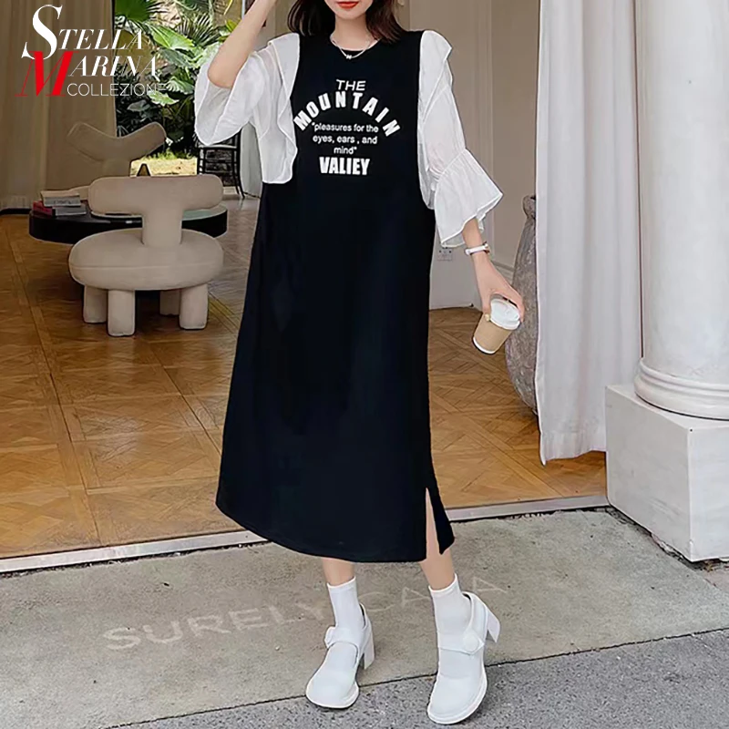 Hit Color Black And White Patchwork Summer Woman Long Straight Dress Letters Split Sides Loose Fit Plus Size Dress Robe WT004
Hit Color Black And White Patchwork Summer Woman Long Straight Dress Letters Split Sides Loose Fit Plus Size Dress Robe WT004