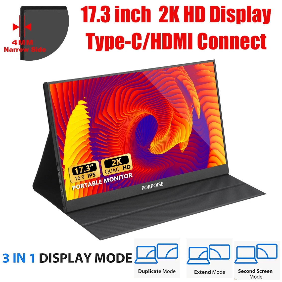 

17.3" 2K Portable Monitor 2560*1440 100%sRGB 120Hz Gaming Display for Tablet Xbox PS5 Switch Laptop Mac Lenovo Phone IOS Android