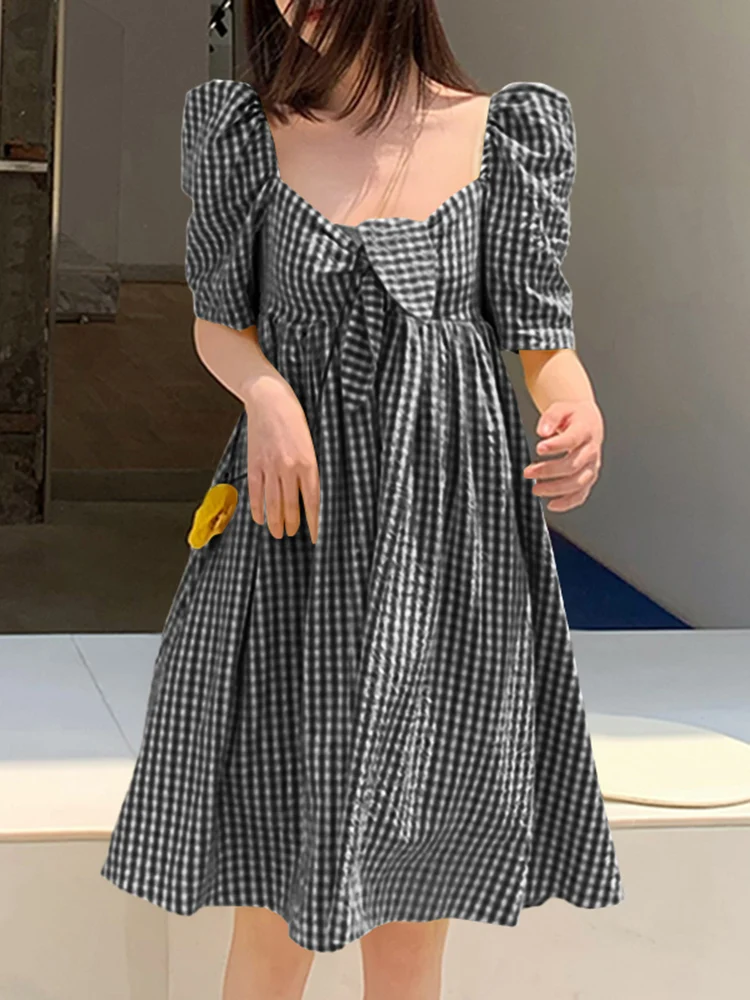 VONDA Bohemian Dress 2023 Summer Women Vintage Checked Plaid Mini Dress Loose Short Sleeve Pleated Bow Square Neck Party Robe
VONDA Bohemian Dress 2023 Summer Women Vintage Checked Plaid Mini Dress Loose Short Sleeve Pleated Bow Square Neck Party Robe