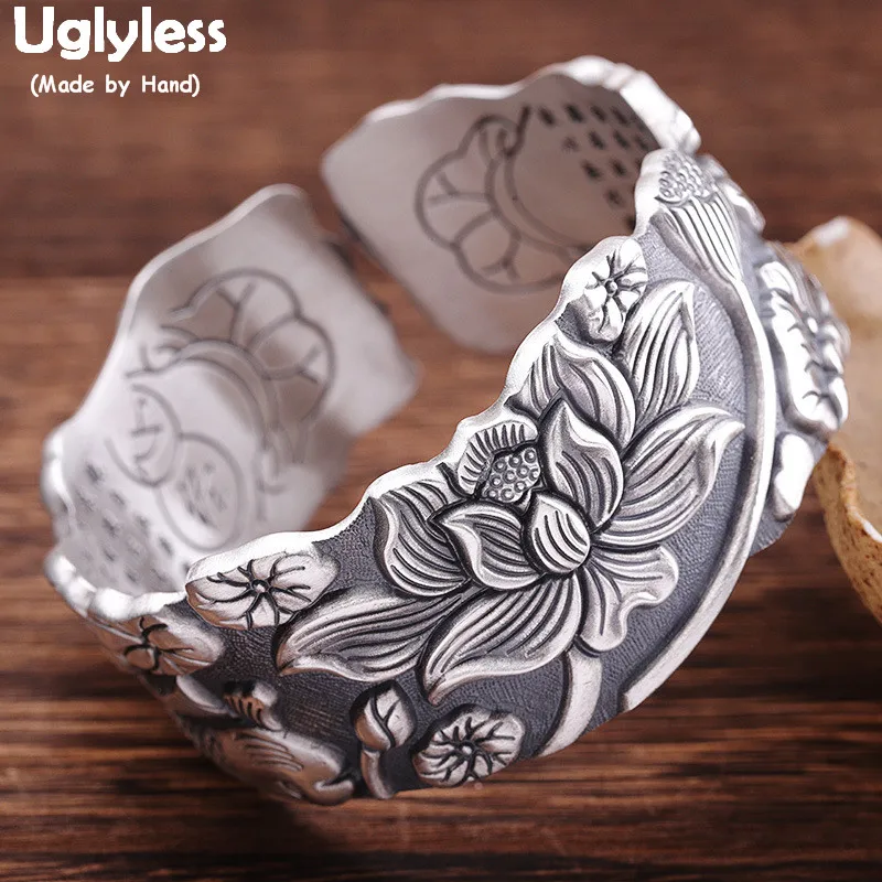 Uglyless High-end Real 999 Pure Silver Buddhism Jewelry Women Heart-sutra Leaf Lotus Fish Bangles 22/25/28MM Super Wide Bangles
Uglyless High-end Real 999 Pure Silver Buddhism Jewelry Women Heart-sutra Leaf Lotus Fish Bangles 22/25/28MM Super Wide Bangles