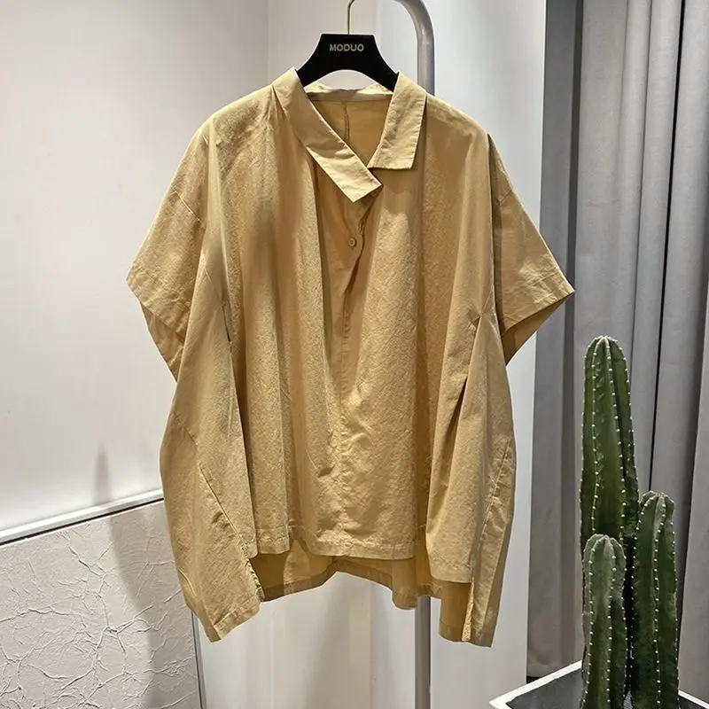 2023 Summer New Vintage Plus Size Asymmetrical Shirt Women Diagonal Collar Short Sleeve Button Pullovers Fashion All-match Tops
2023 Summer New Vintage Plus Size Asymmetrical Shirt Women Diagonal Collar Short Sleeve Button Pullovers Fashion All-match Tops