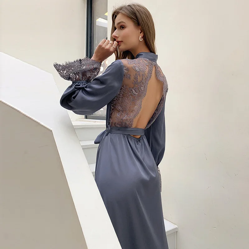 French Elegant Lace Satin Splicing Robe Gown Women Summer Bathrobe Nightwear Casual Sleepwear Sexy Nightgown V-Neck Lingerie
French Elegant Lace Satin Splicing Robe Gown Women Summer Bathrobe Nightwear Casual Sleepwear Sexy Nightgown V-Neck Lingerie
