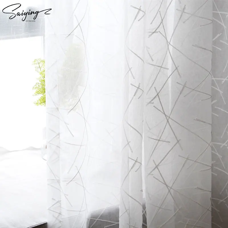 

Geometry White Embroidered White Tulle Curtain For Living Room Modern Sheer Curtains For Bedroom Window Voile Drapes Ready Made