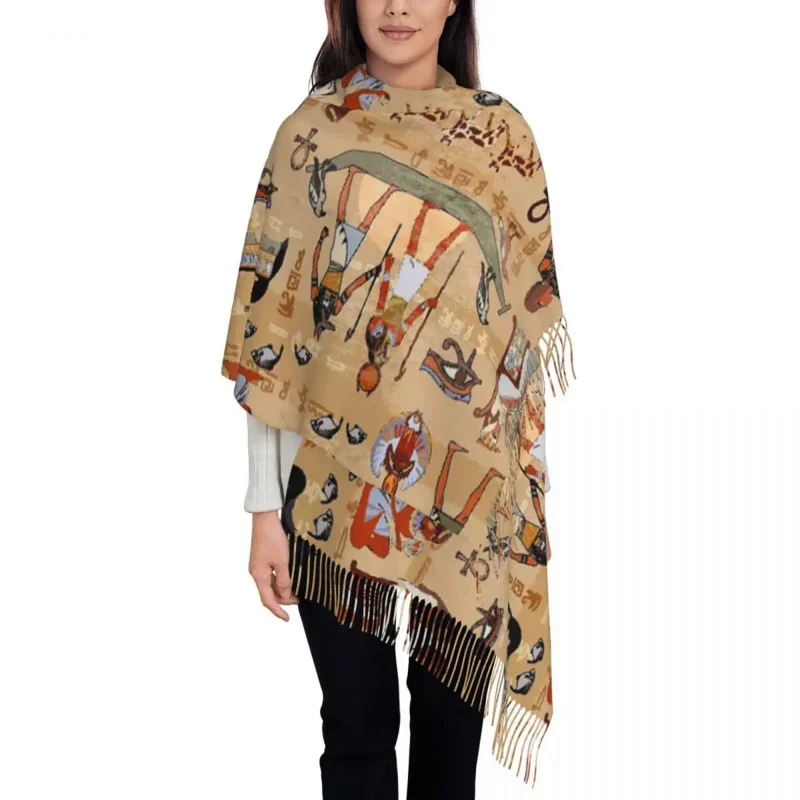 

Women'S Tassel Egyptian Symbol Long Soft Warm Shawl And Wrap Ancient Egypt Boho Tribal Gifts Cashmere Scarf