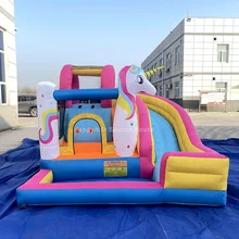 2.5x3m Inflatable Unicorn Bouncy House With Water Slide And Pool Inside For Kids Birthday Party Backyard Game Jumping Castle
