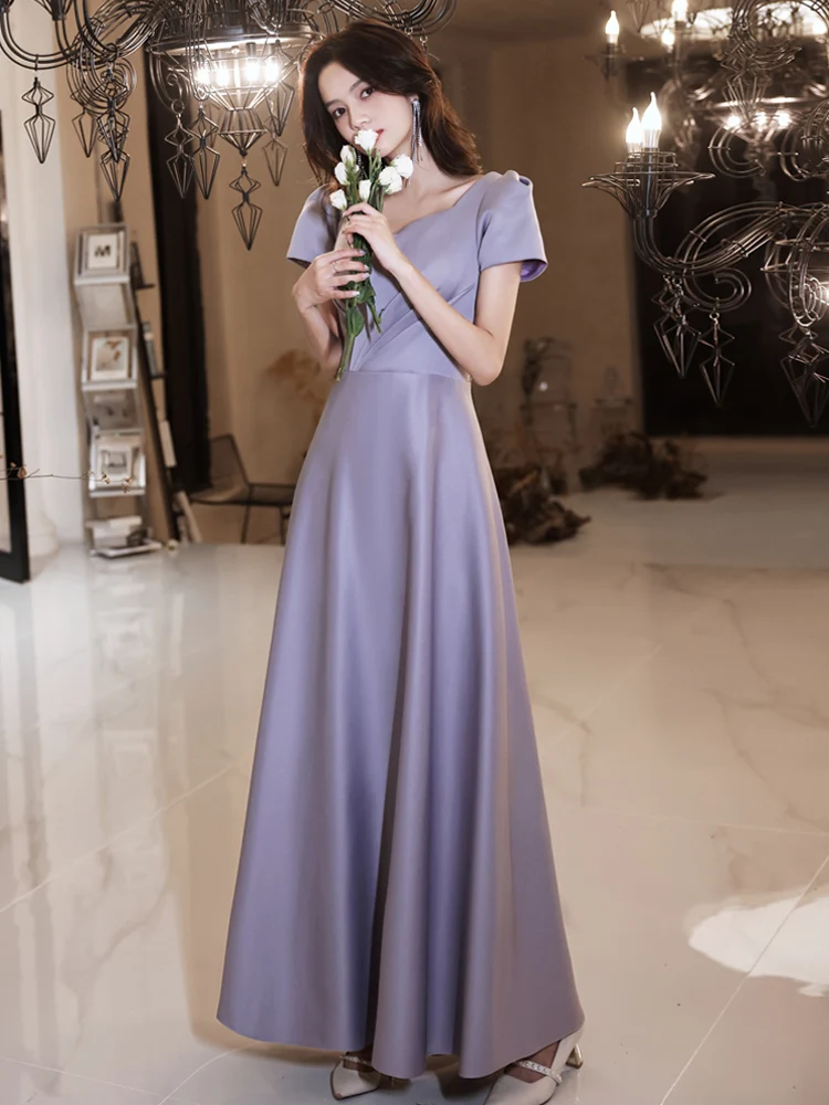 Purple Satin Evening Dresses Long Elegant Floor-Length A-Line Women Formal Gowns For Wedding Party
Purple Satin Evening Dresses Long Elegant Floor-Length A-Line Women Formal Gowns For Wedding Party