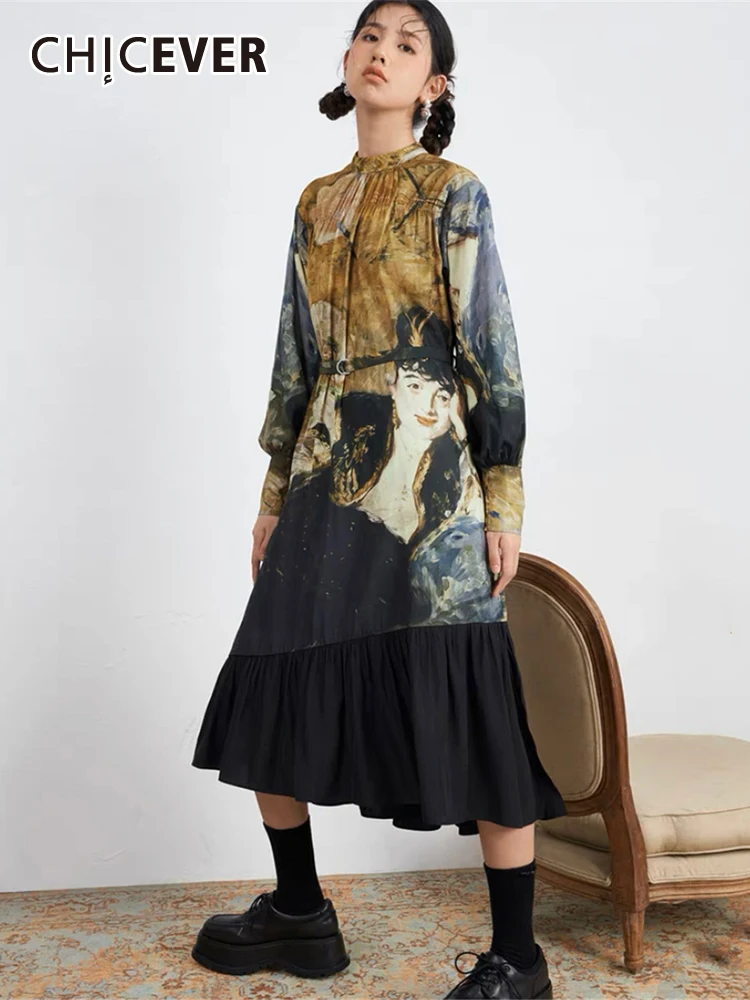 CHICEVER Fugees Printing Dersses For Women Stand Collar Long Sleeve High Waist Spliced Belt Hit Color Folds Vintage Dress Femlae
CHICEVER Fugees Printing Dersses For Women Stand Collar Long Sleeve High Waist Spliced Belt Hit Color Folds Vintage Dress Femlae