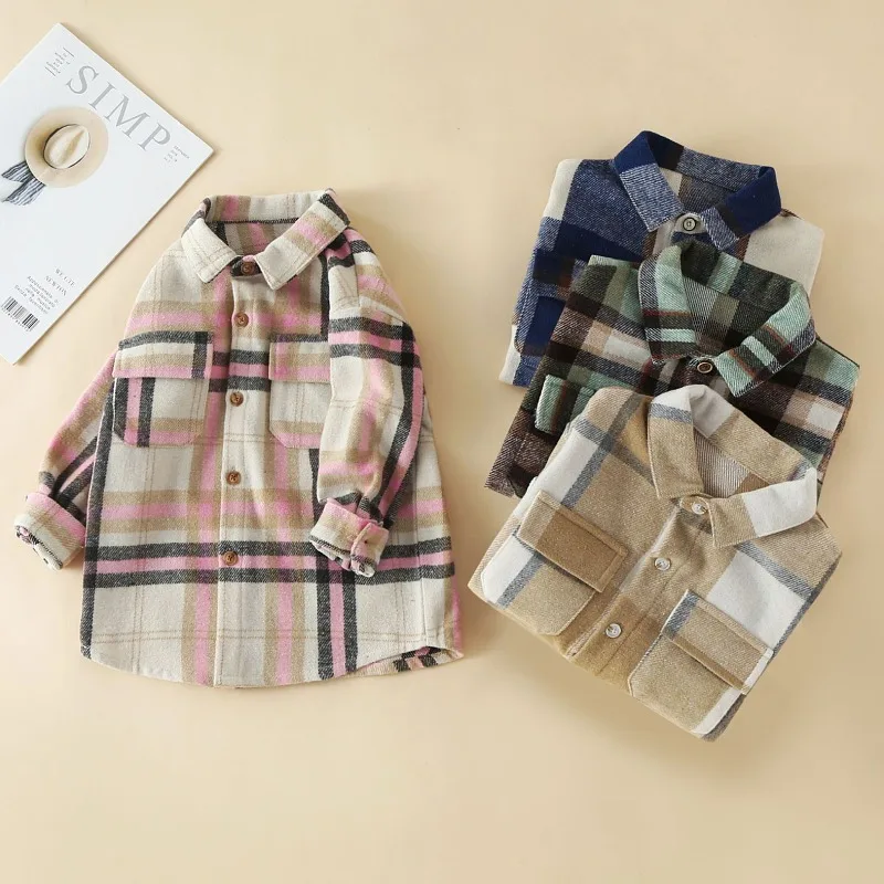 

2023 new four-color girls fashion western-style checked shirt children's splicing casual shirt wholesale shirt 0-6 years old