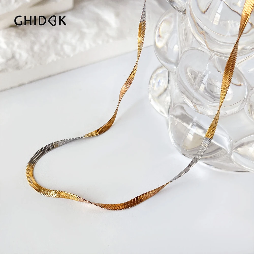 GHIDBK Mix 3 Colors Skinny Herringbone Necklace for Women Stainless Steel Rose Gold Color Flat Snake Chain Jewelry Waterproof
GHIDBK Mix 3 Colors Skinny Herringbone Necklace for Women Stainless Steel Rose Gold Color Flat Snake Chain Jewelry Waterproof