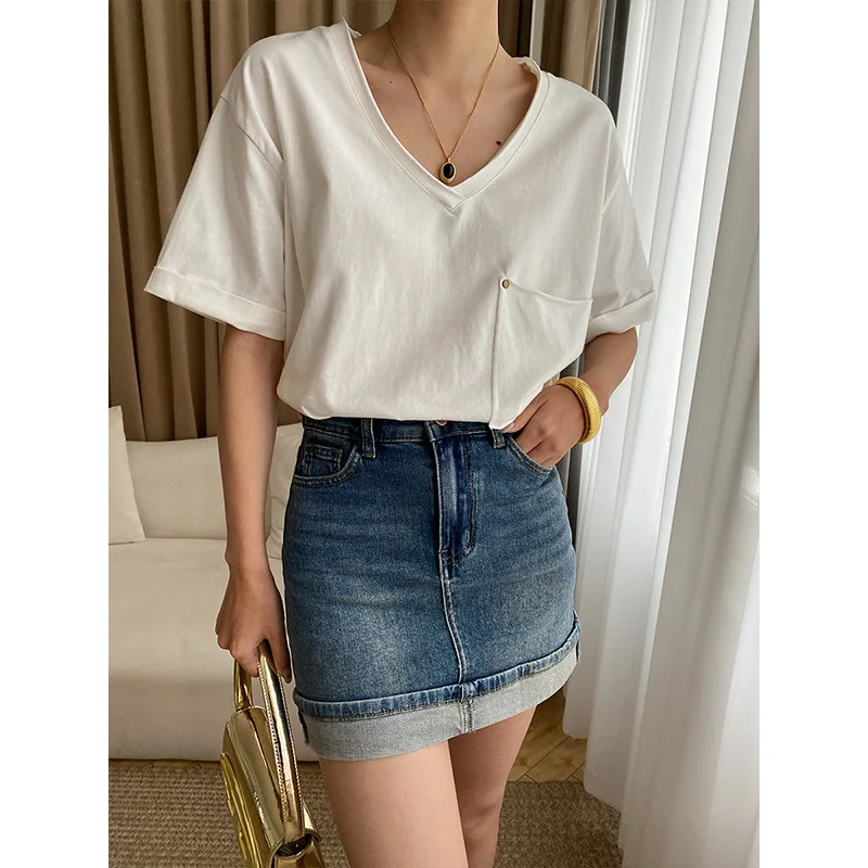 Simple and Comfortable All-match 20 Summer New Product Washed Cotton Natural Curling Pocket V-neck Loose Short-sleeved T-shirt
Simple and Comfortable All-match 20 Summer New Product Washed Cotton Natural Curling Pocket V-neck Loose Short-sleeved T-shirt