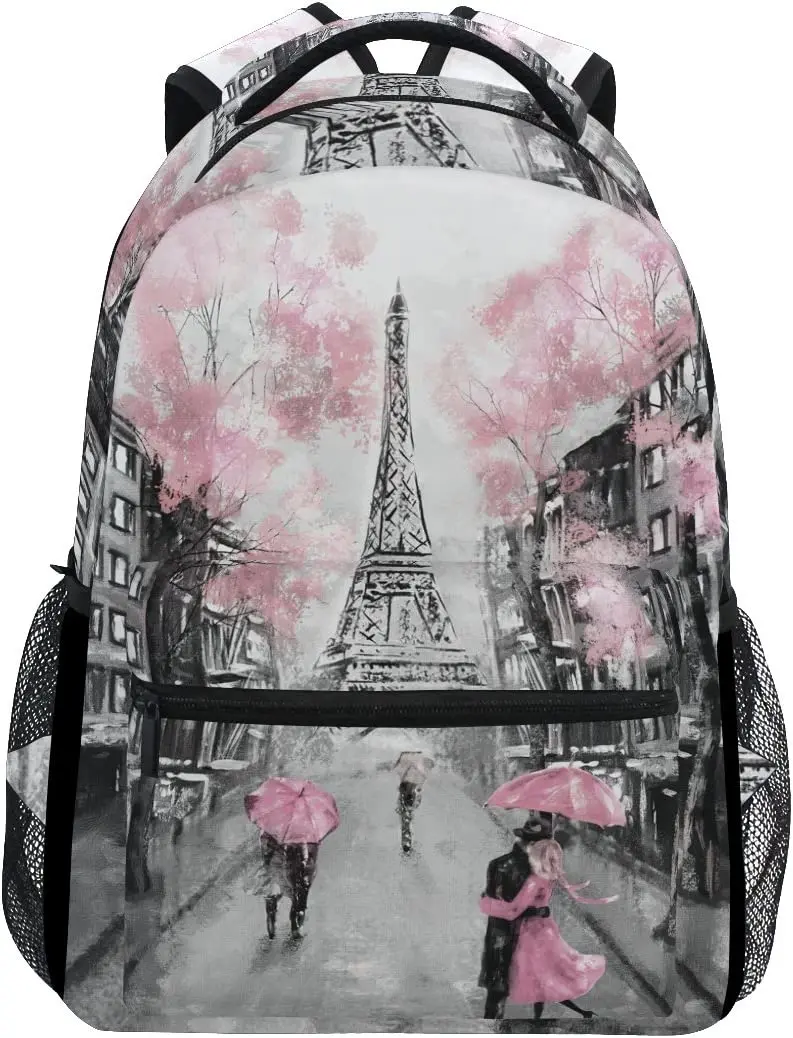 

Life Pink Cherry Blossom Paris Eiffel Tower Backpacks Bookbag Shoulder School Computer Hiking Gym Travel Casual Travel Daypack