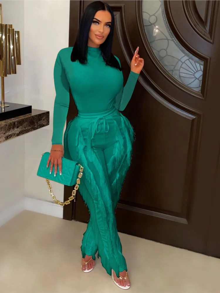 Autumn Winter New Fashion Fringe Lace Jumpsuit For Women's 2 Piece Set Solid Color Sports Simple Casual Female Long Pant Suit 
Autumn Winter New Fashion Fringe Lace Jumpsuit For Women's 2 Piece Set Solid Color Sports Simple Casual Female Long Pant Suit