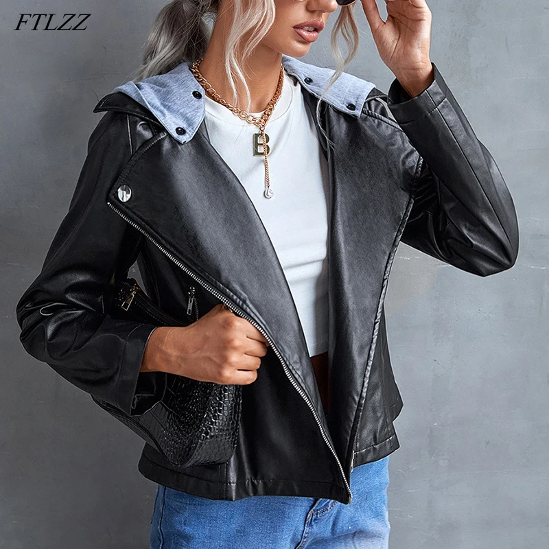 FTLZZ New Spring Autumn Women Hooded Detachable Faux Soft Leather Short Jacket Streetwear Female Zipper Pu Leather Coat Outwear
FTLZZ New Spring Autumn Women Hooded Detachable Faux Soft Leather Short Jacket Streetwear Female Zipper Pu Leather Coat Outwear