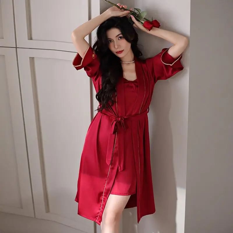 Wedding dressing gown female the bride ice silk condole belt nightgown robe red silk pajamas age season two-piece outfit
Wedding dressing gown female the bride ice silk condole belt nightgown robe red silk pajamas age season two-piece outfit