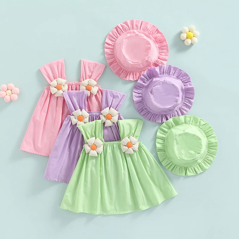 Toddler Baby Girls Summer Princess Dress Solid Color Sleeveless Sling Dress with Flower Decor + Hat 6M-3T
Toddler Baby Girls Summer Princess Dress Solid Color Sleeveless Sling Dress with Flower Decor + Hat 6M-3T