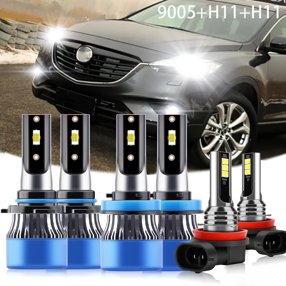 

LED Headlight 9005/HB3 H11 Fog Light Combo Beam Bulbs Kit Halogen Replacement Lamp Set For Mazda 6 2014-2016 2017 CX-9 2013-2015