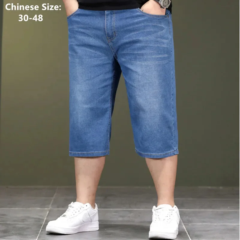

High Waisted Shorts Jeans Plus Size 48 46 44 42 Stretched Loose Knee Length Summer Dad Casual Denim Elastic Cropped Trousers