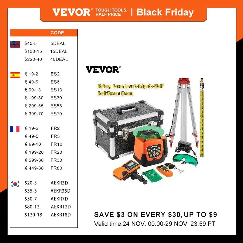 VEVOR 360 Rotary Laser Level 500m Range Self-Leveling Vertical Horizontal Cross Line Measurement Instruments Construction Tools
VEVOR 360 Rotary Laser Level 500m Range Self-Leveling Vertical Horizontal Cross Line Measurement Instruments Construction Tools