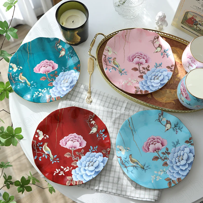 

Chinese Painted Peony Ceramic Plate Classic Modern Bone China Art Plates Afternoon Tea Cake Dessert Dishes Household Tableware