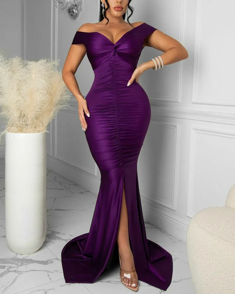 Women's Sexy Off Shoulder Satin Ruched Split Mermaid Dress 2022 Summer Elegant Lady Party High Waist Long Dresses
Women's Sexy Off Shoulder Satin Ruched Split Mermaid Dress 2022 Summer Elegant Lady Party High Waist Long Dresses