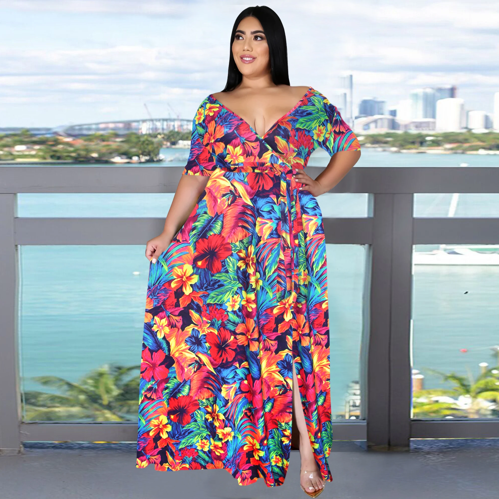 Plus Size Women's Clothing Hot Sale Women's V-Neck Slit Short Sleeve Long Dress Boho Beach Print Swing Dress Spring Summer
Plus Size Women's Clothing Hot Sale Women's V-Neck Slit Short Sleeve Long Dress Boho Beach Print Swing Dress Spring Summer