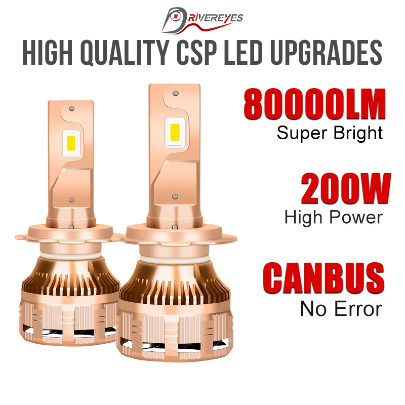 

200W 80000LM H1 H4 H7 LED Car Headlights Bulbs Canbus H11 9012 HIR2 H8 H9 9005 9006 HB3 HB4 Auto LED Fan Cooling Fog Lamp