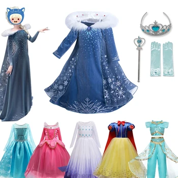 Elsa Dress for Girls Anna Princess Children Halloween Long Sleeves Costumes for Birthday Party Porm Gown Carnival Cosplay 3-10Y