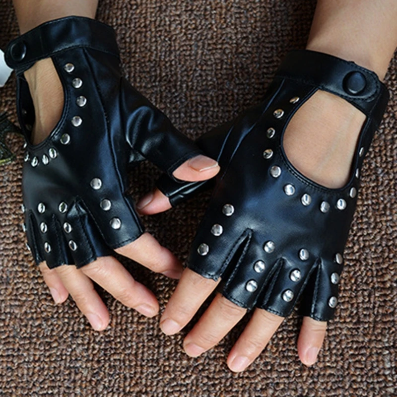 

Перчатки из ПУ кожи для ночного клуба, аксессуары для уличных танцев, перчатки с открытыми пальцами для танцев в стиле хип-хоп для женщин и девушек