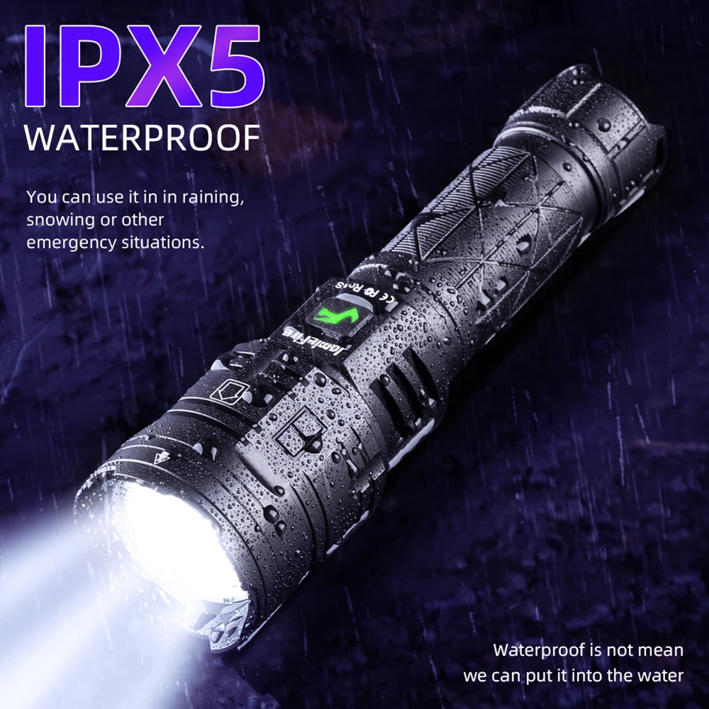 

Camping XHP160 16core Powerful LED Flashlight USB TYPE-C Rechargeable Zoom Torch Aluminum Alloy Flashlight Black Camping Tool