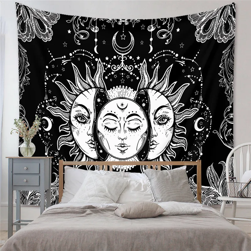 

Солнце и гобелен с Луной, богемные настенные подвесные простыни, индийская мандала, настенное украшение, летнее пляжное полотенце