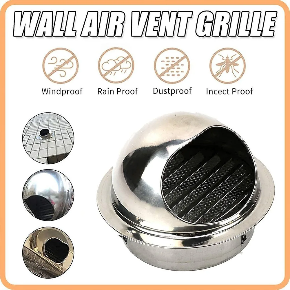 

1Pcs 60/70/80mm Air Vent Grille Stainless Steel Ox Head External Exhaust Fan Wall Cover Rain Cap Air Outlet Grille Round Brush