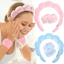 3Pcs Fashion Microfiber Washing Wristbands Scrunchies Puffy Headband Makeup Shower Skincare Spa Bubble Headband for Washing Face