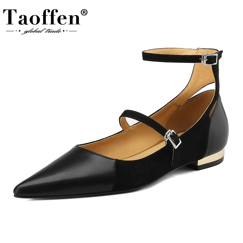 

Taoffen большой размер 33-42 женщины плоские ботинки натуральная кожа с пряжкой на ноге ноги пряжка элегантный каблук леди Мэри Джейн каблуки