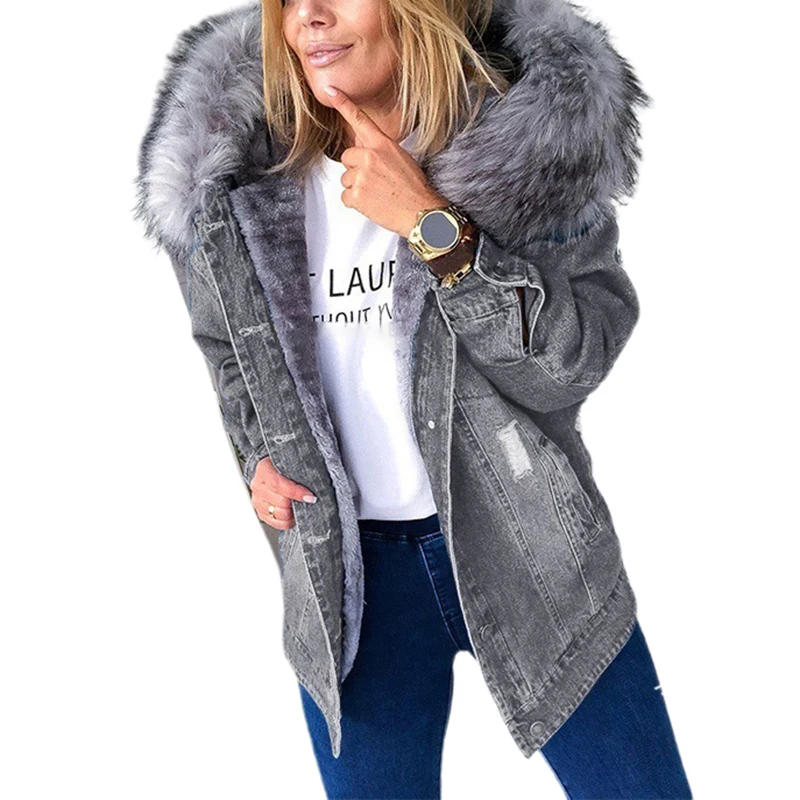 Winter Women's Hooded Fleece Denim Jacket Ladies Casual Long Sleeve Cardigan Fashion Warming Outwear Coat For Autumn Ropa Mujer
Winter Women's Hooded Fleece Denim Jacket Ladies Casual Long Sleeve Cardigan Fashion Warming Outwear Coat For Autumn Ropa Mujer