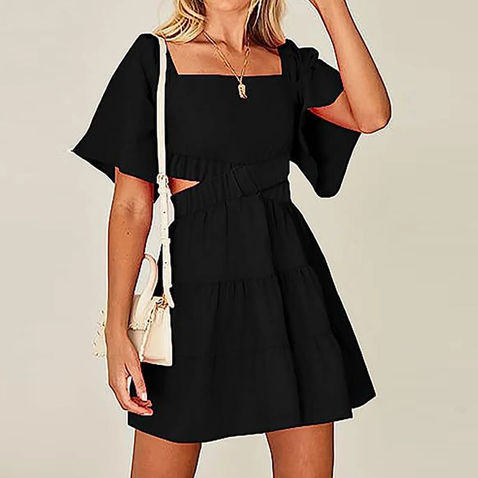 Dresses For Women Autumn Summer Casual Square Neck Open Back Lace Up Ruffle Hem Large Swing Dress Pure Color Fresh Girl Dress
Dresses For Women Autumn Summer Casual Square Neck Open Back Lace Up Ruffle Hem Large Swing Dress Pure Color Fresh Girl Dress
