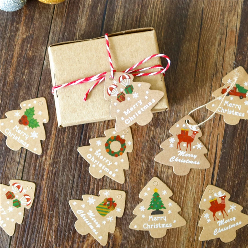 

Santa Claus Christmas Tree Gift Tags Kraft Paper Tags Xmas Party Decoration Diy Hang Tag Christmas Kraft Paper Tag Sets 12Pcs