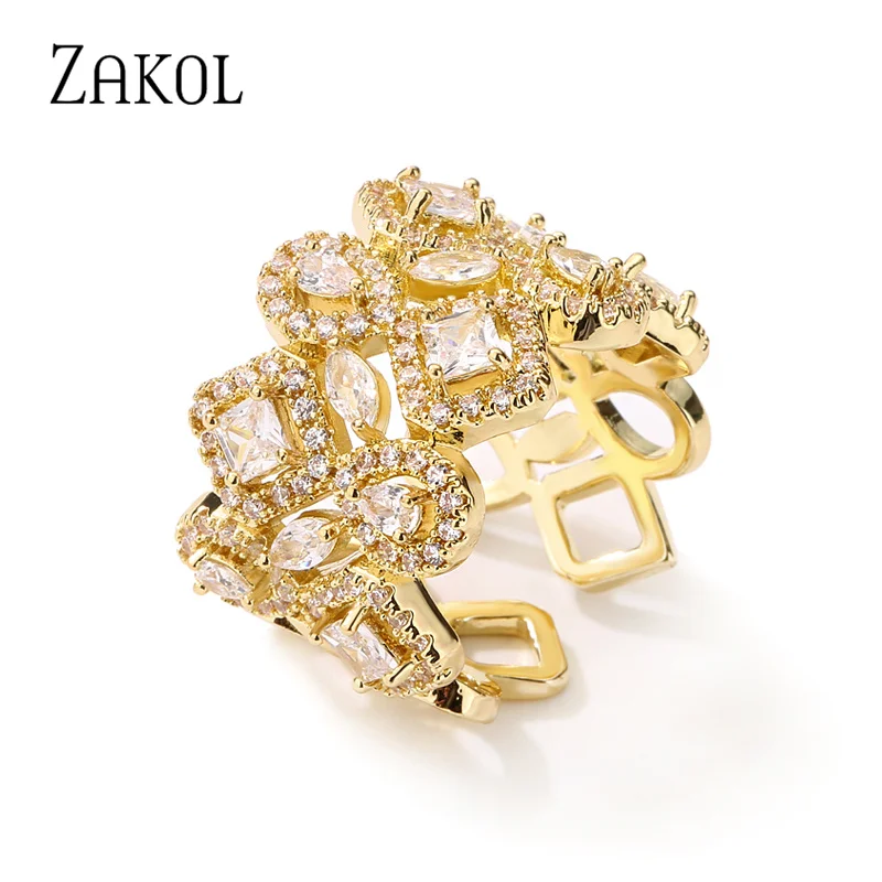 ZAKOL Luxury Gold Color Square Double Layer Wedding Rings for Women Geometry Cubic Zirconia Open Ring Engagement Party Jewelry
ZAKOL Luxury Gold Color Square Double Layer Wedding Rings for Women Geometry Cubic Zirconia Open Ring Engagement Party Jewelry