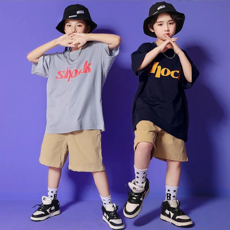 Kids Concert Hip Hop Dancing Clothing Loose Tshirt Top Khaki Shorts Streetwear For Girls Boys Jazz Dance Costumes rave Clothes
Kids Concert Hip Hop Dancing Clothing Loose Tshirt Top Khaki Shorts Streetwear For Girls Boys Jazz Dance Costumes rave Clothes