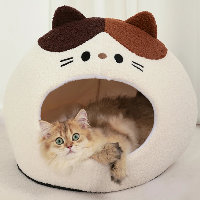 

Sweet Cat Bed Warm Kitten Plush House Cozy Pet Tent Lounger Cat Basket Cushion Cats Soft Beds Mat Bag Small Dog Cave Nest Bed
