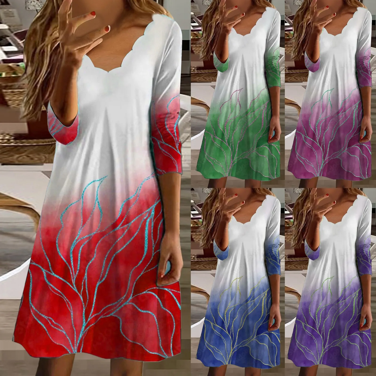 Женское платье средней длины, модное платье средней длины с цветочным градиентным принтом и волнистым вырезом, юбка, платья для женщин
Женское платье средней длины, модное платье средней длины с цветочным градиентным принтом и волнистым вырезом, юбка, платья для женщин