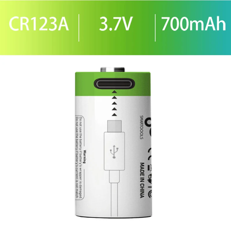 

3.7V CR123A 700mAh Rechargeable Battery CR17345 16340 Batteries for Laser Pen LED Flashlight Cell +USB Type-c Cable