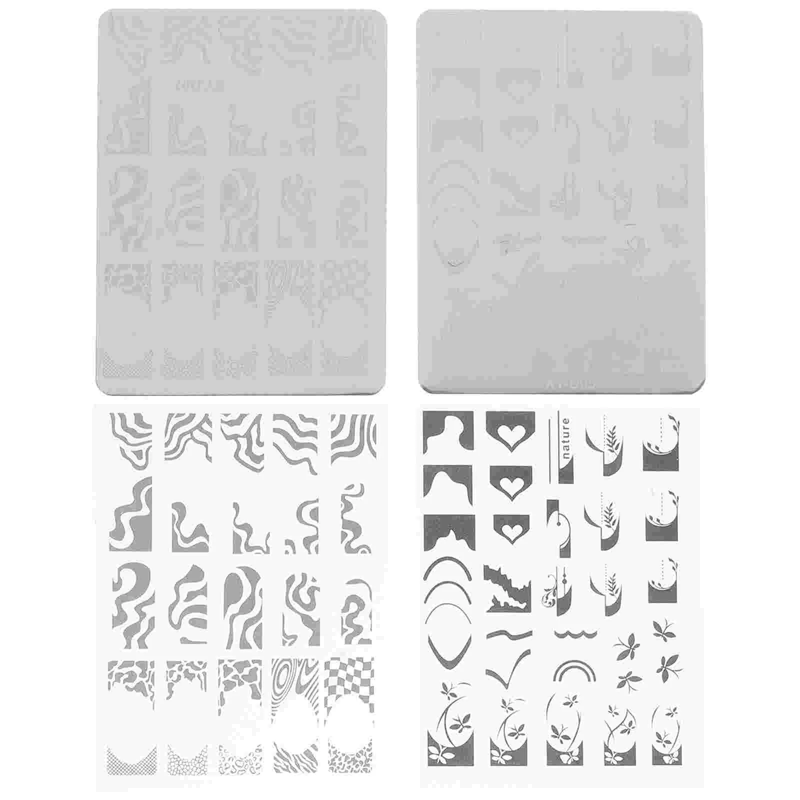

2 Pcs Suite Nail Tools Stamping Plate Stainless Steel Stamper Stamps Stencils Plates