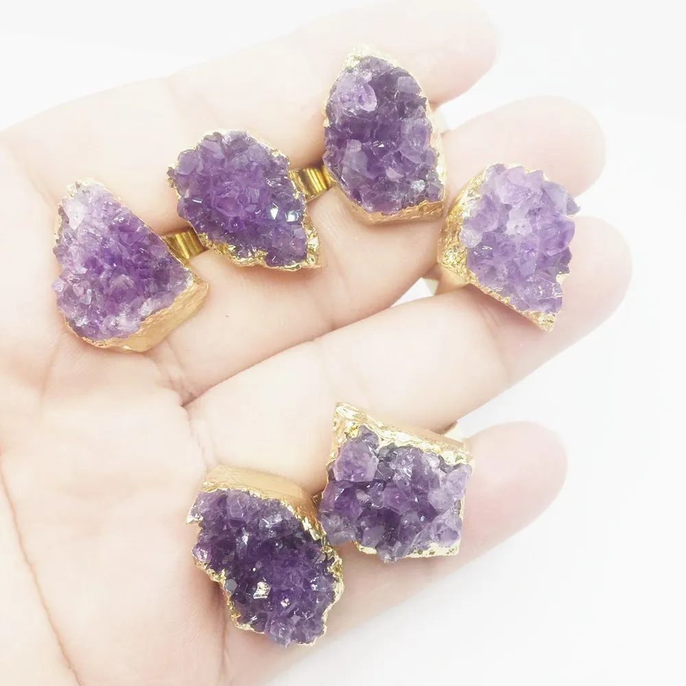 Irregular Natural Amethyst Geode Stone Beads Rings Genuine Crystal Druzy Quartz Finger Rings For Women Friends Jewelry Gift
Irregular Natural Amethyst Geode Stone Beads Rings Genuine Crystal Druzy Quartz Finger Rings For Women Friends Jewelry Gift