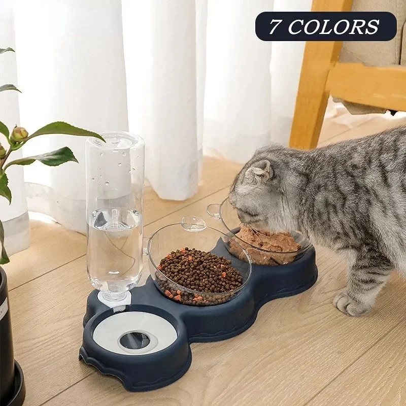 

Stand Feeder Bowl For Dog Cat Bowls Dish Cat Raised Bowl Cats 3-in-1 With Double Bowl Fountain Drinking Food Automatic Water Pet