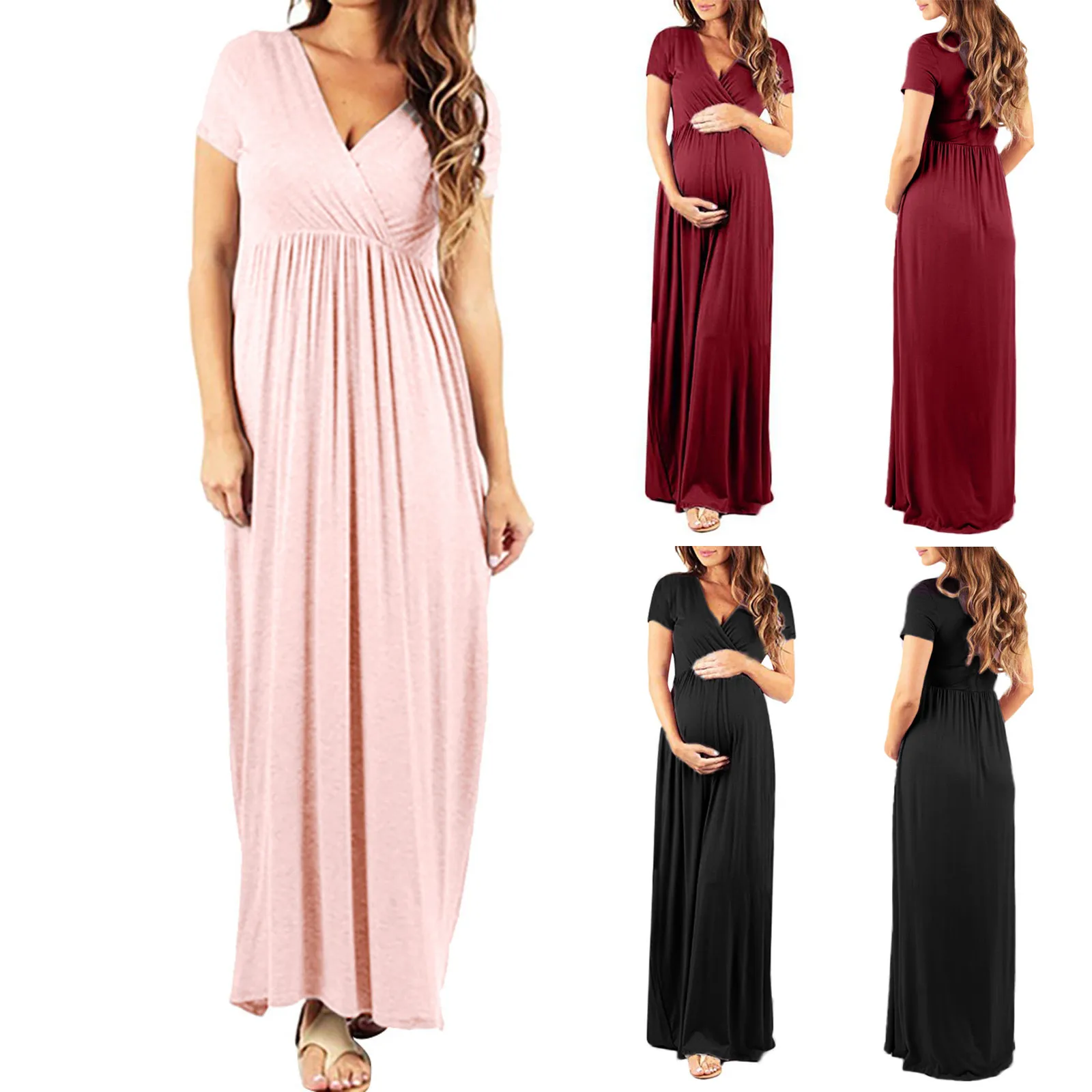 Woman Solid V-Neck Short Sleeve Elasticity Pregnant Maternity Nursing Long Dress Maternity Dresses Pregnancy Dress For pregnant
Woman Solid V-Neck Short Sleeve Elasticity Pregnant Maternity Nursing Long Dress Maternity Dresses Pregnancy Dress For pregnant